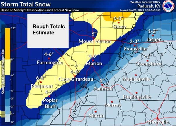 Missouri gets six inches of snow; southern Illinois 2-4 plus rain
