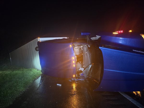 Semi truck, trailer overturns during Wednesday's weather event