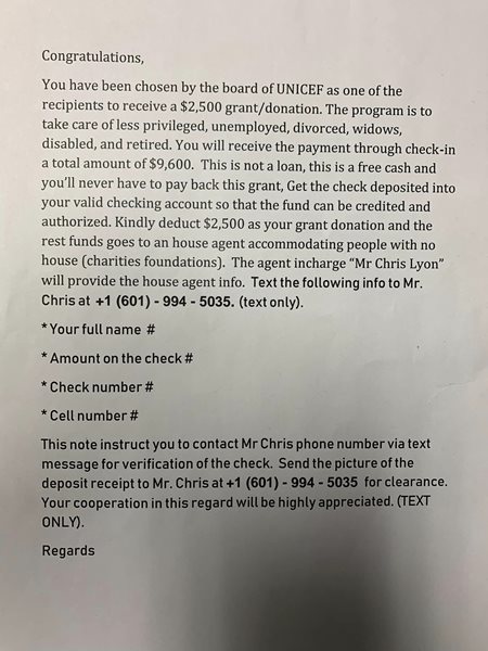 Marshall County Sheriff warns of mail scam
