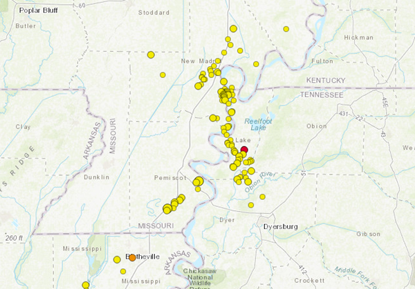 Swarm of 4 small quakes detected in west Tennessee on Thanksgiving morning