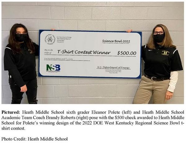 Heath Middle School student wins DOE Science Bowl design contest
