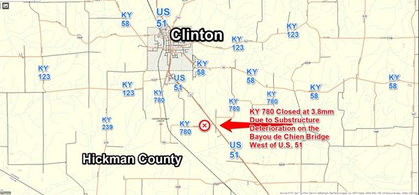 KY 780 Bayou De Chien Bridge in Hickman County closed