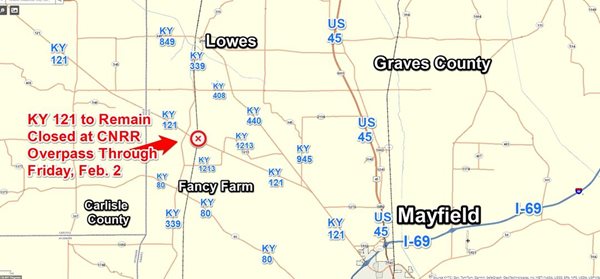 KY 121 closure in northwestern Graves County extended through Friday