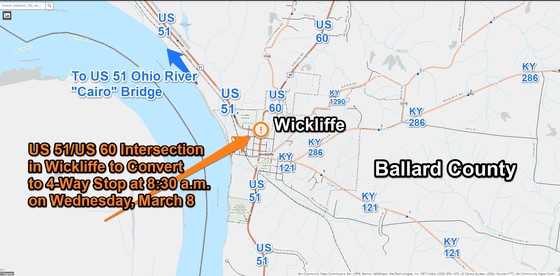 US 51/US 60 intersection in downtown Wickliffe to become 4-way stop Wednesday