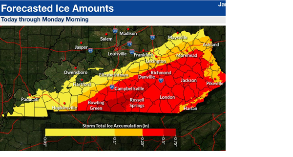How much snow and ice does the rest of Kentucky expect?