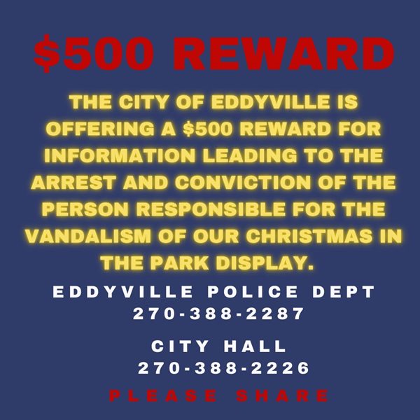 Reward offered after Eddyville Christmas display vandalized