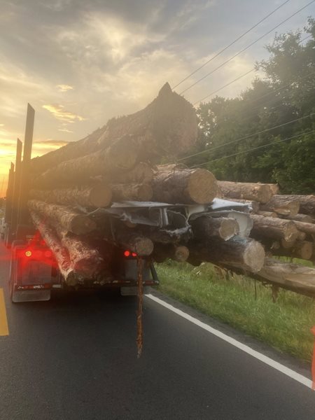 Everyone safe, road open after truck collides with logs on 51 South